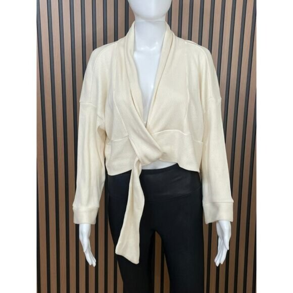 Anthropologie Saturday Sunday Women's M Ivory Sweater Knit Cardigan Crop WrapTie - Picture 1 of 9